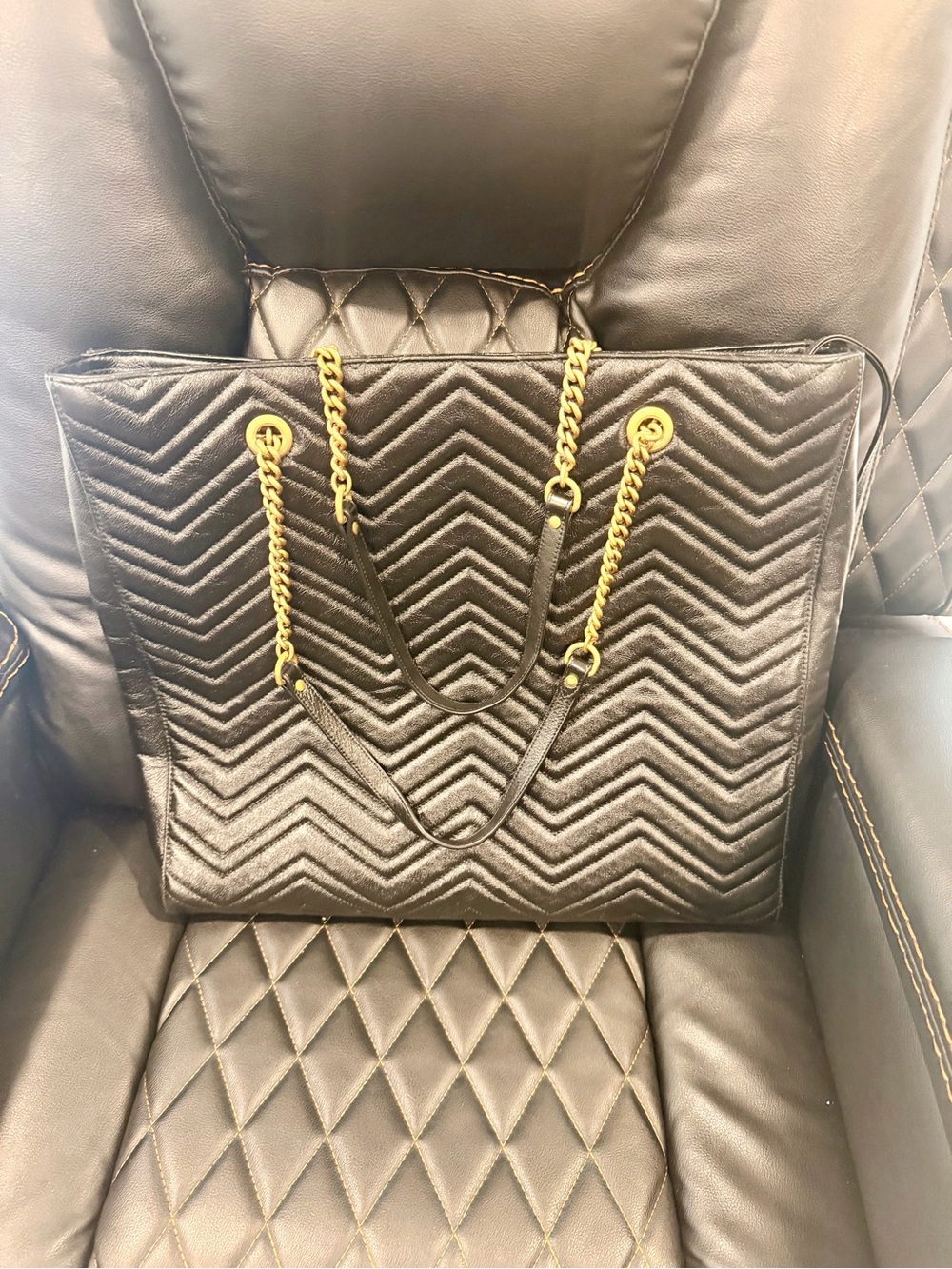 Authentic Gucci Black Double G Marmont Large Tote with Gold Hardware NWOT OBO - Picture 2 of 7